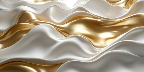 Obraz premium White and gold silk fabric waves, elegant background, luxury texture