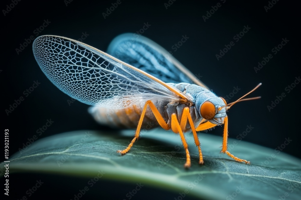 Aufkleber an isolated insect glowing brightly under uv light, with its wings displaying intricate fluorescent 