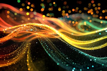 Fototapeta premium Abstract wave of glowing particles and lines representing a digital transformation concept.