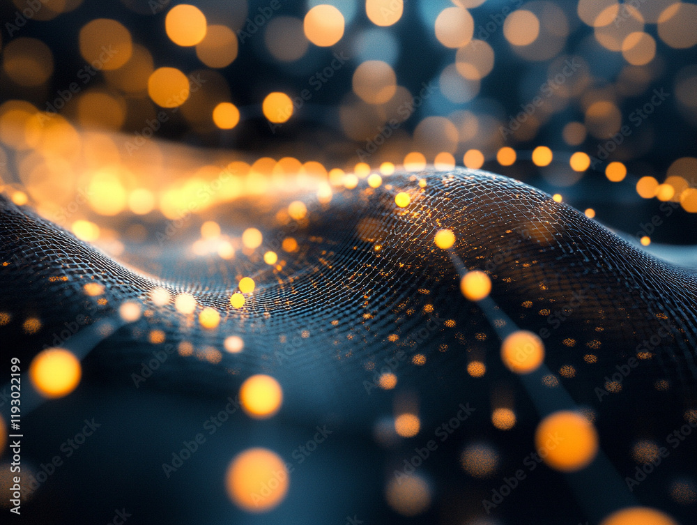 Fototapete Digital light wave animation abstract space 3d visualization futuristic environment close-up view conceptual art for modern design