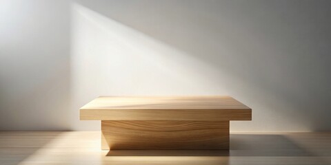 Fototapeta premium Simple wooden platform with sunlight illuminating a minimalist interior