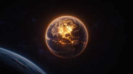 Obraz premium Earth's vibrant transformation space digital art cosmic scene aerial view environmental awareness