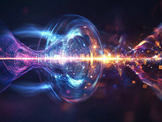 Dynamic energy wave event abstract digital realm visual art creation futuristic light display close-up perspective concept of sound and light