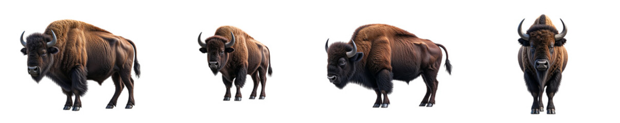 Fototapeta premium Collection of bison isolated on a white background as transparent PNG 