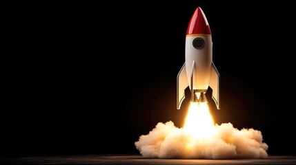 Obraz premium Rocket launch event outer space digital artwork dark environment low angle view innovation and exploration