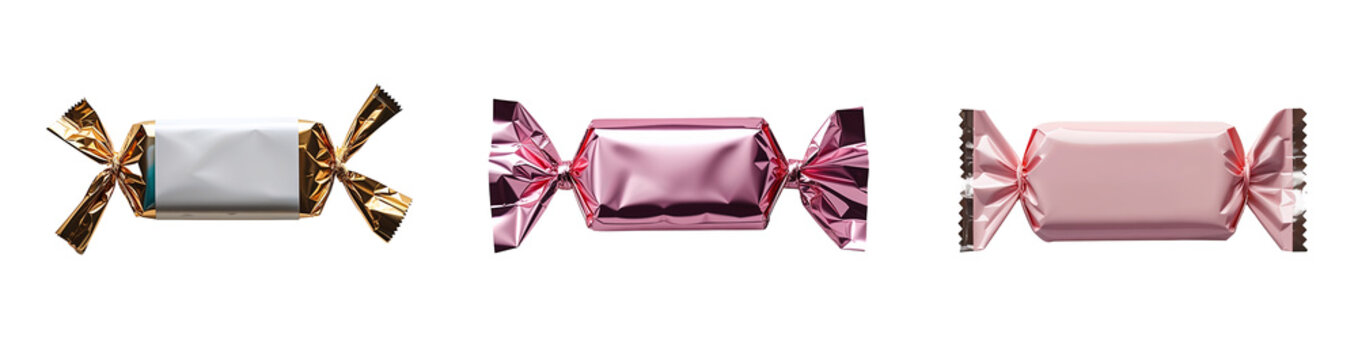 Collection of candy wrapper isolated on a white background as transparent PNG
