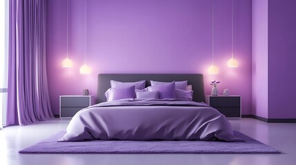 Elegant private bedroom design with closet space in a modern purple environment