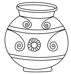 Cute cartoon hand drawn vector pot coloring page.