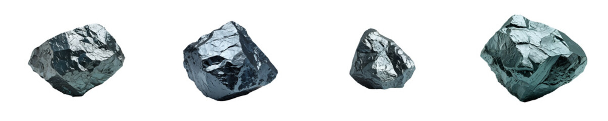 Collection of Cobalt ore chunk isolated on a white background as transparent PNG