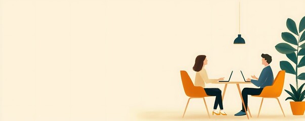 Illustration flat art pastel cartoon of business, Collaborative Work in a Bright Office Setting