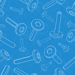 Mechanical engineering drawings on blue background. Cutter, assembly tool with replaceable multi-faceted plate. Technical Design. Cover. Blueprint. Vector illustration.