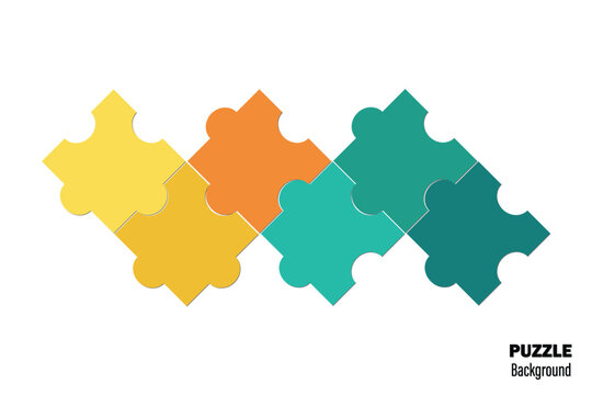 Six pieces puzzle infographic. Puzzle pieces vector set. Puzzle jigsaw on white background. Set of puzzle pieces. Vector illustration
