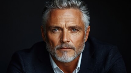Obraz premium Portrait of a Mature Man with Gray Hair and Beard