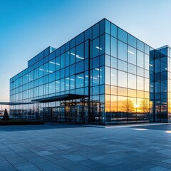 Fototapeta premium Contemporary office architecture featuring reflective glass exteriors.