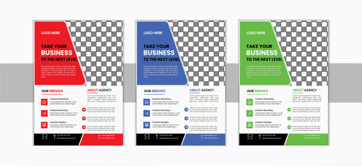 A bundle of 3 templates of different colors a4 flyer template, modern business flyer template,. Brochure design, cover modern layout, annual report, poster,  Creative Corporate & Business Flyer .