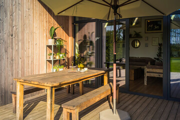 cozy terrace and villa exterior, 3d render