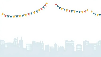 Festive city background design with colorful bunting flags for business use