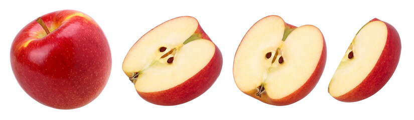 Close-up, red apple (Envy Apple), half and slice isolated, transparent PNG, PNG format
