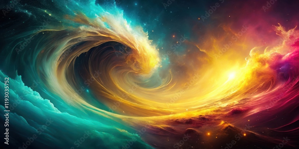 Poster cosmic swirl of vibrant nebulae, a celestial dance of colors across the expanse of space
