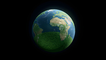 Fototapeta premium Grass Earth Globe, 3D rendering, 8k unreal engine photorealism, with white tones
