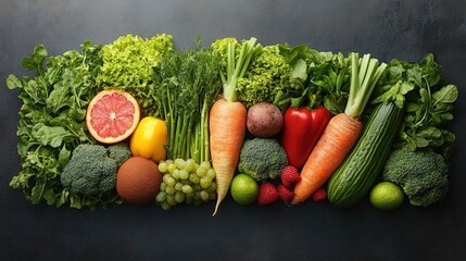 Vibrant assortment of fresh vegetables and fruits, a healthy and delicious mix for a balanced diet, promoting well-being and a vibrant lifestyle.