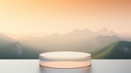 Beautiful Empty Glass Podium Against Scenic Mountain Background for Display or Presentation Purposes in Stock Photography
