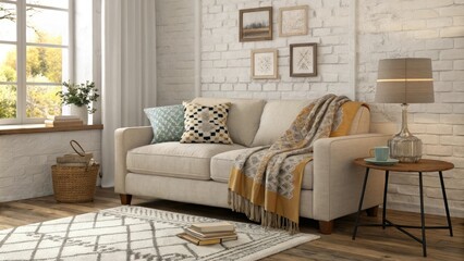A cozy corner with a plush couch a side table and a few favorite blankets, quiet atmosphere, home decor, warmth, , cozy corners
