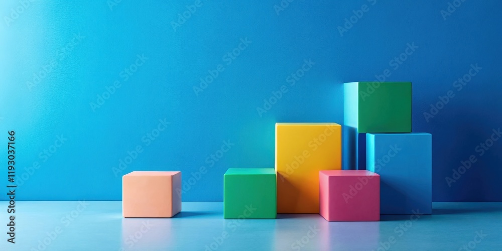 Aufkleber colorful blocks arranged against a vibrant blue background showcasing product display potential