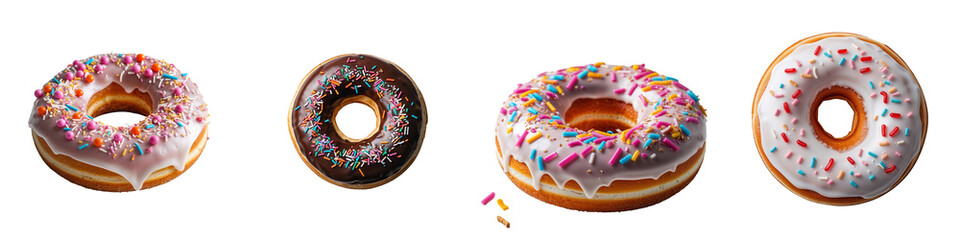 Collection of donut isolated on a white background as transparent PNG
