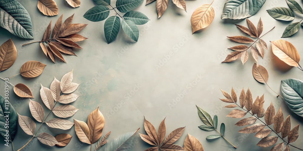 Poster Autumnal foliage arrangement with muted tones and empty center space for text or design elements.