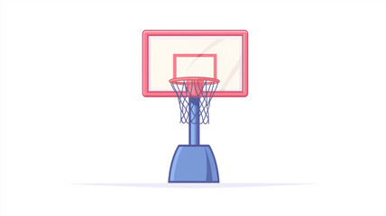 colorful flat illustration of basketball hoop with net, perfect for sports themed designs. This captures essence of basketball in playful style