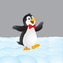 A penguin smileing and dancing .