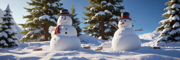Obraz premium A snowman building a snow fort under the Christmas tree, snow fort, snowball fight