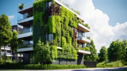 Modern Biophilic House Design with Greenery-Laden Facade and Eco-Friendly Features Showcased on a Bright Sunny Day