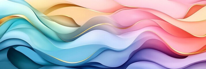 Obraz premium Fluid waves of color blend harmoniously, creating a captivating abstract design that showcases a range of pastel hues in a smooth and flowing arrangement