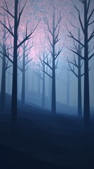 Fototapeta premium A forest with trees in the background and a pinkish hue