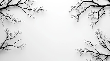Obraz premium Silhouetted Tree Branches on White Background with Delicate Decor in Minimalist Style