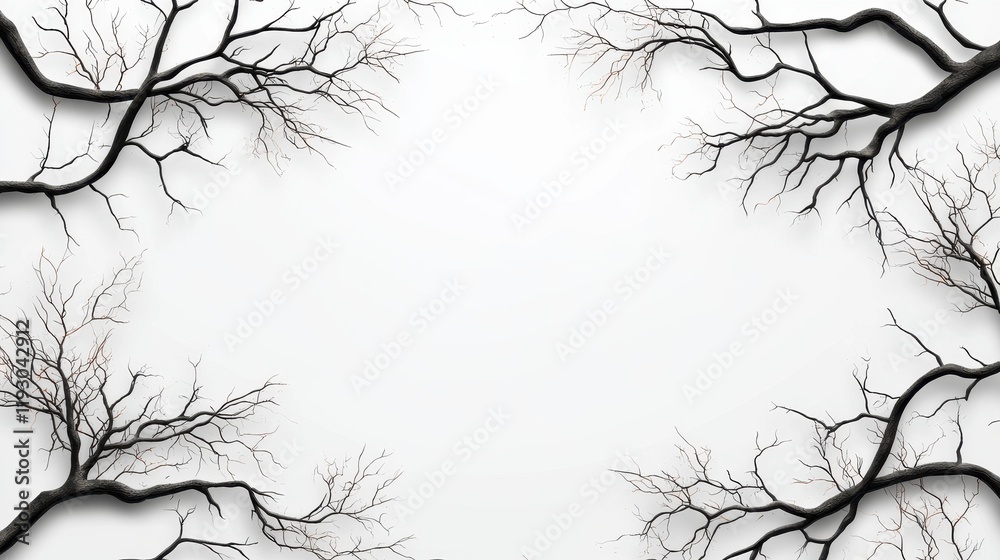 Poster silhouetted tree branches creating a natural border in a minimalist design for artistic background u