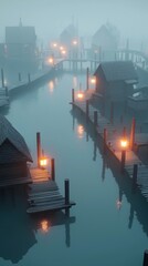 Fototapeta premium A small town with houses and a river