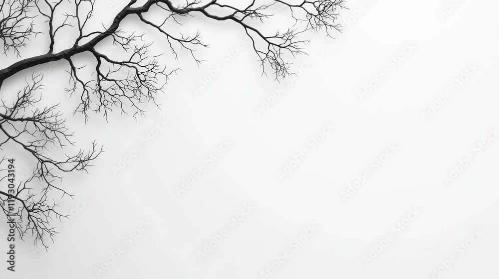 Poster silhouetted tree branch with sharp lines on a minimalist background for artistic and nature projects