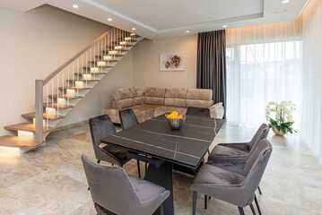 modern luxury dining room interior, 3d render