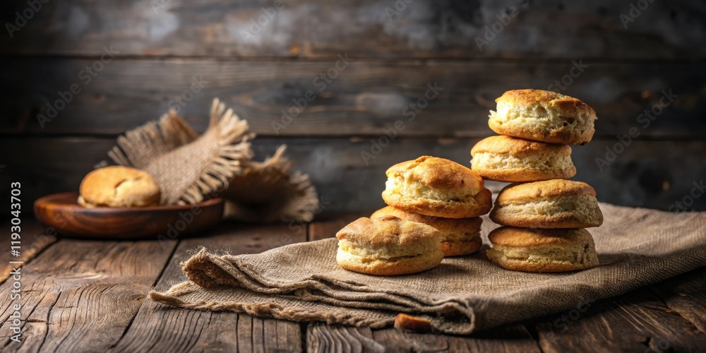 Poster a delectable stack of golden-brown baked goods rests on rustic burlap, adding a touch of warmth to a