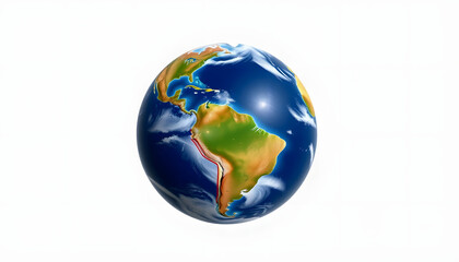 Earth planet concept hovering on a white background showing America panoramic, studio lighting