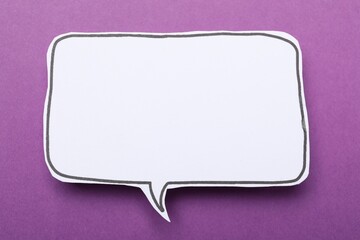 Blank speech bubble on purple background. Space for text