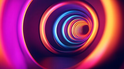 Obraz premium Abstract Neon Tunnel, Colorful Spiral, Glowing Rings