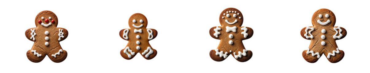 Fototapeta premium Collection of gingerbread cookie isolated on a white background as transparent PNG 