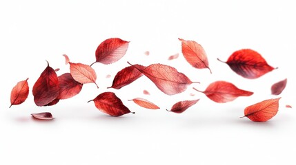 Red Leaves Falling in a Light Breeze on a White Background