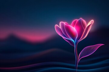 A flat 2D illustration of a UV lamp shining on a single glowing flower, with vibrant neon highlights and sharp contrasts against a white background