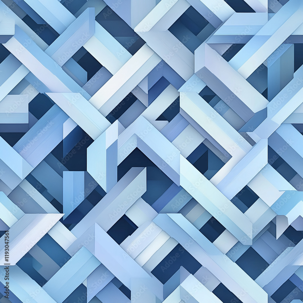 Poster abstract interlocking geometric shapes in blue texture pattern