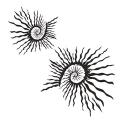 two black abstract pattern icons form a curved golden ratio without background